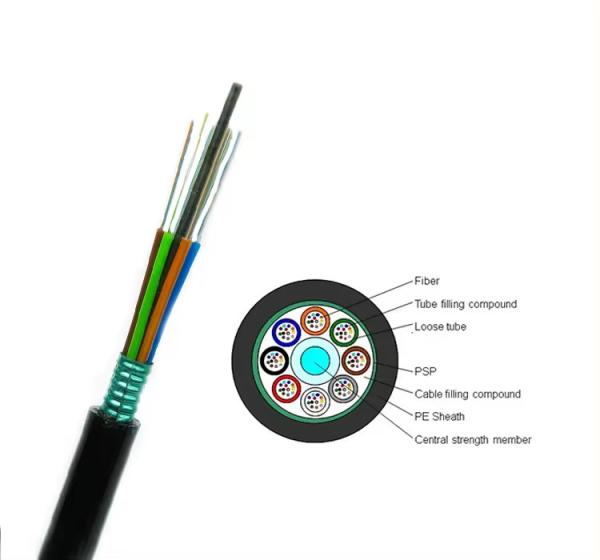 6 8 12 24 48 Faixa de aço PSP Blindado GYTS GYTS53 Cabo de fibra óptica para exterior
