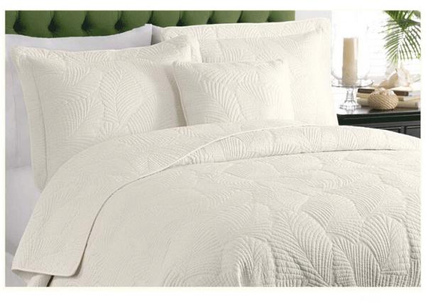 Country Style Leaf Twin Size Quilt , 3Pcs 100% Cotton White Embroidered Quilt