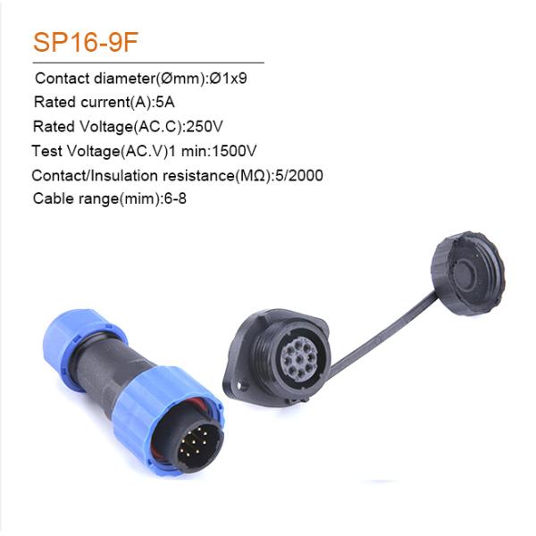 SP16 IP68 Waterproof Cable Connector Plug Socket Male And Female 2 - 9 Pin