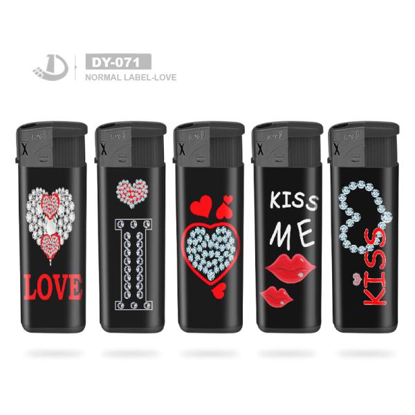 Promotional Price DY-071 Black Windcap Black Press Button Electric Gas Lighters with Lovely Labels