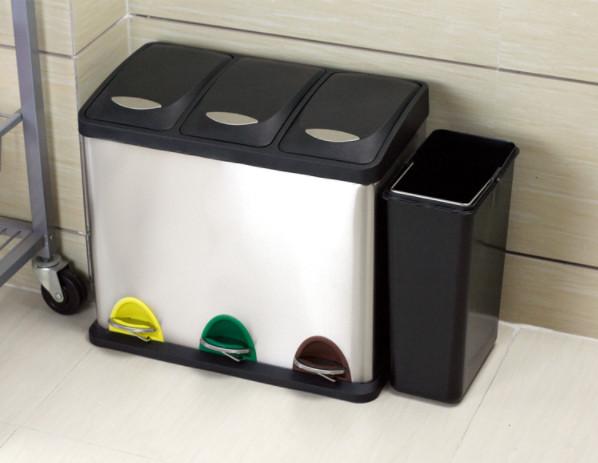 24L Three Compartment Indoor Trash Can Foot Pedal Waste bin Ashcan