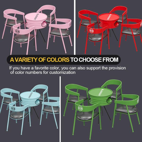Outdoor Oil Drum Furniture Metal Restaurant Cafe Tables And Chairs Industrial