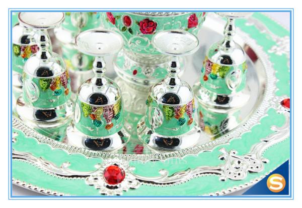 Shinny Gifts GuangDong Factory Russian Style Wine Set Enamel Handmade Home Decorative Metal Trim Craft TXX