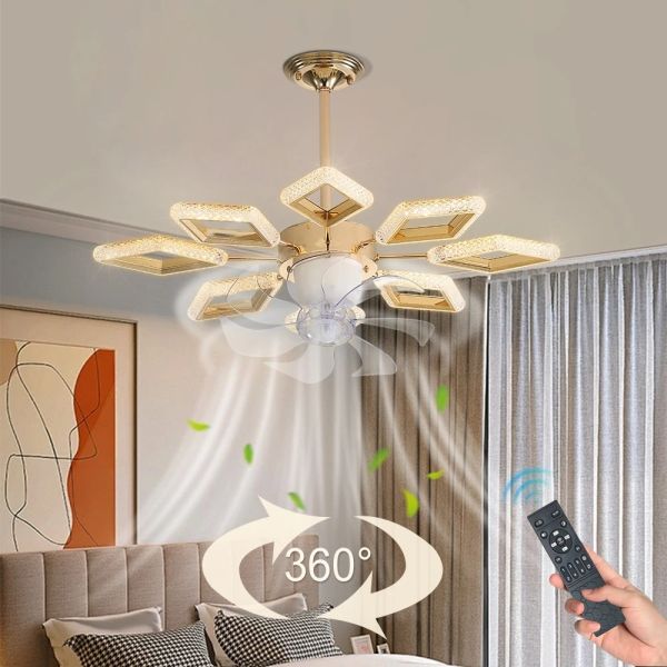 Dimmable Luxury Dinning Room LIving Room Chandelier Fan Crystal Led Ceiling Fan Lamp with Light (WH-CLL-67)