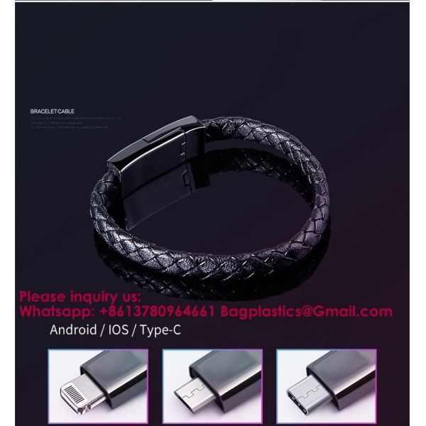 USB C To USB C Short Charging Cable 7.9in Portable Fashion Fast Bracelet Charger Wrist Data Transfer Cord For IOS Huawei Samsung Galaxy LG Android