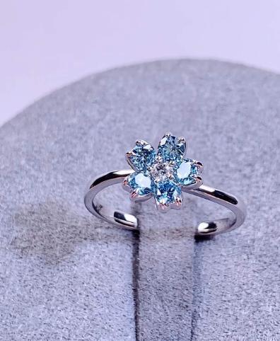 Round-shaped Blue  diamond rings  VS Lab Grown Diamonds 18K White, EX