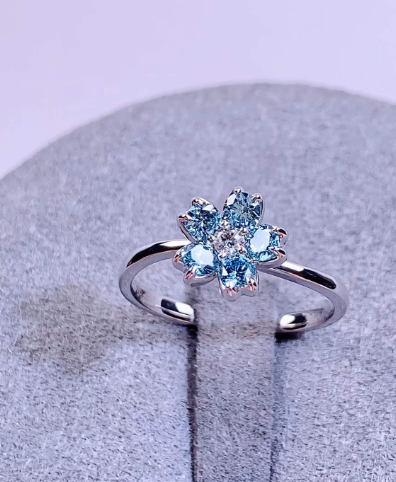 Round-shaped Blue  diamond rings  VS Lab Grown Diamonds 18K White, EX