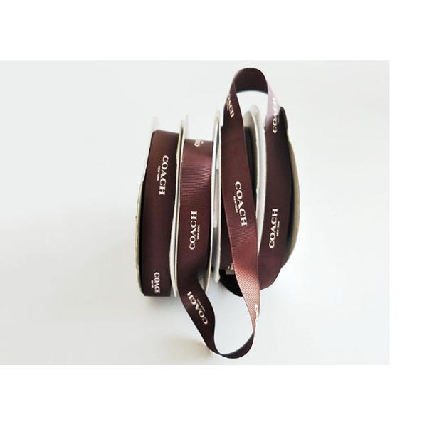 Brown Solid Silk Printing Logo Satin Ribbon Roll For Gift Decorating Heat Cut