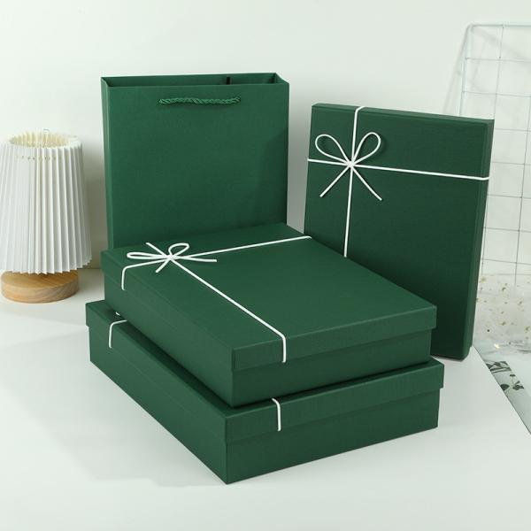 Customized Rectangular Gift Box With Lid And Dark Green Packaging Box With Bow Photo Album Clothing Gift Box