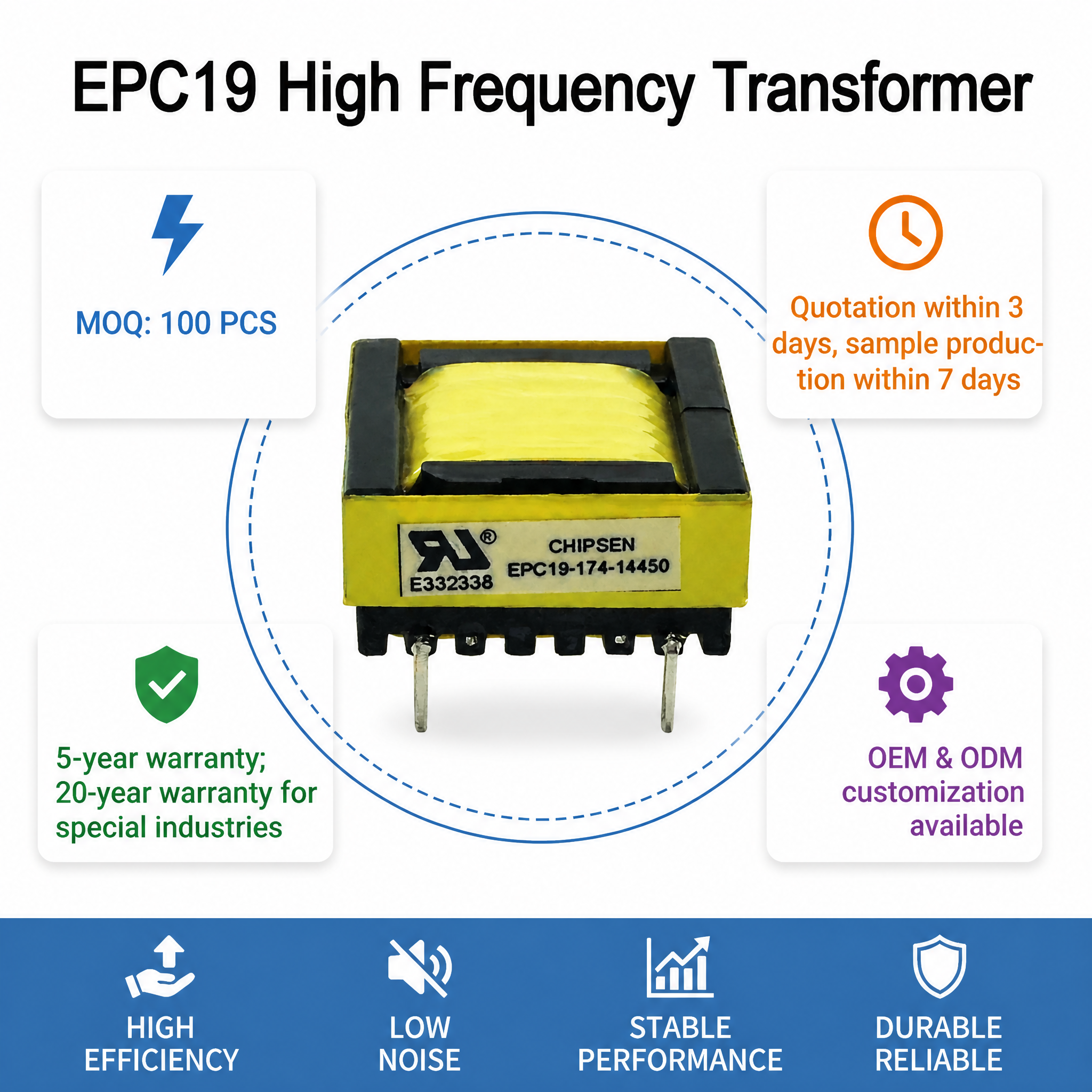 EPC19 High Efficiency High Power High Frequency Transformer Custom SMPS