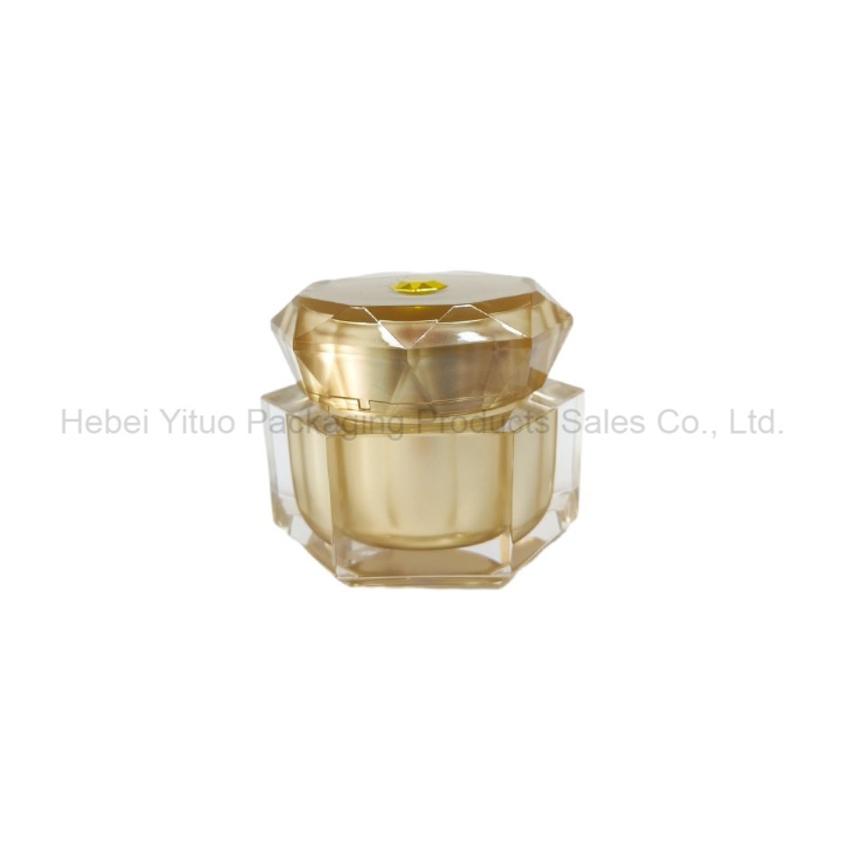 Hexagonal Clear Acrylic Cream Jar — Luxury Gold Lid Design