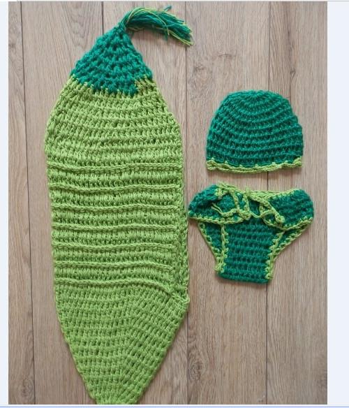 green beanie costume set handmade cotton baby Photography Prop Crochet Hats diaper cover