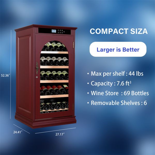 Premium Red Wood Wine Cooler with Smart Digital Temperature Control and Lockable Glass Door