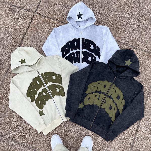 High Weight Cotton Custom Embroidered Hoodies in Vintage Distressed Style for Men