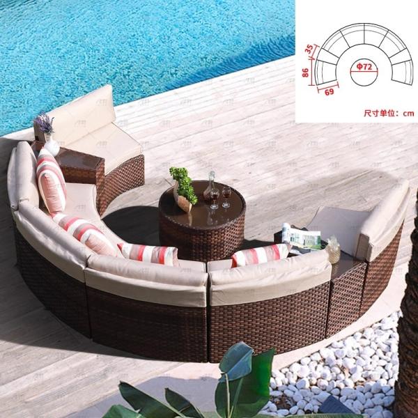 Round Swimming Pool Sofa Unfolded Rattan Sofa Outdoor Black