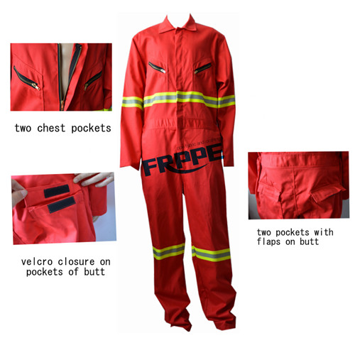 Red 100 Fire Resistant Coveralls With Reflective Tape For Welder Workwear