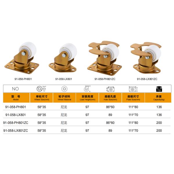 Zinc Plated Industrial Casters 58mm×35mm Airport Cart Casters
