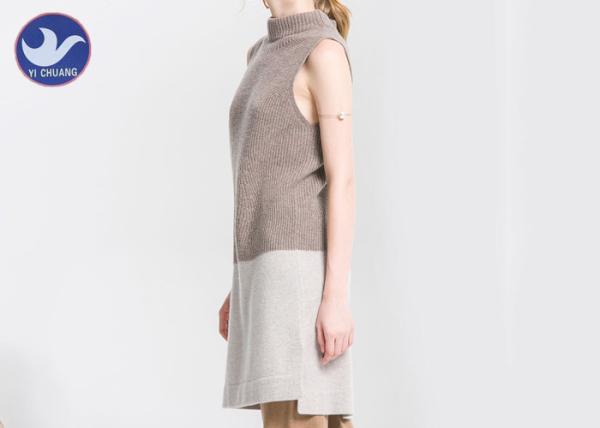 Mock Neck Sleeveless Womens Knitted Dresses Loose fitting Contrast Color