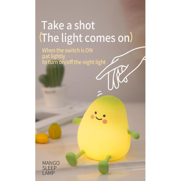 Luz de la noche de la fruta de mango USB Tinta de atenuación recargable lámpara de mesa de silicona LED Decoración de la cama regalo lámpara de dormitorio para niños