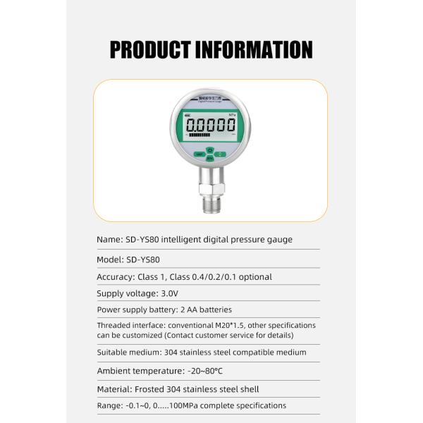 Stainless Steel 304 LCD Digital Pressure Gauge with High Precision and 0.5% Accuracy