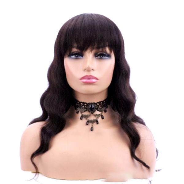 Machine Made 100% Virgin Cuticle Aligned Human Hair Loose Wave Curly Blunt Bangs Wig
