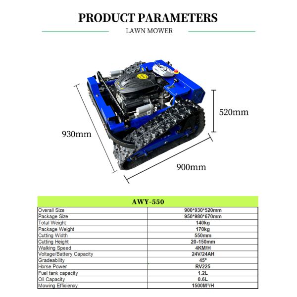 High Efficiency AWY-550 4-Stroke 7.5HP Industrial Grade Self-Propelled Remote Control Lawn Mower Home Use Equipment