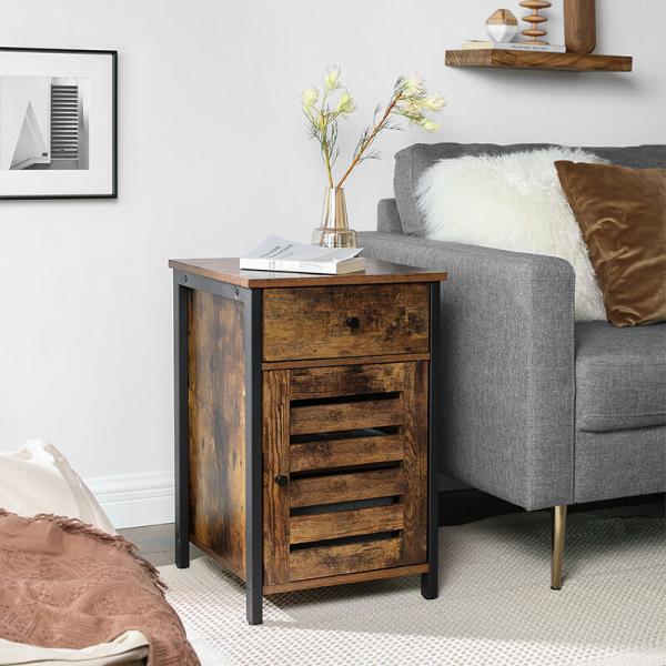Small Nightstands with Cabinet, Industrial Style Bedside Table for Sale, LET063B01