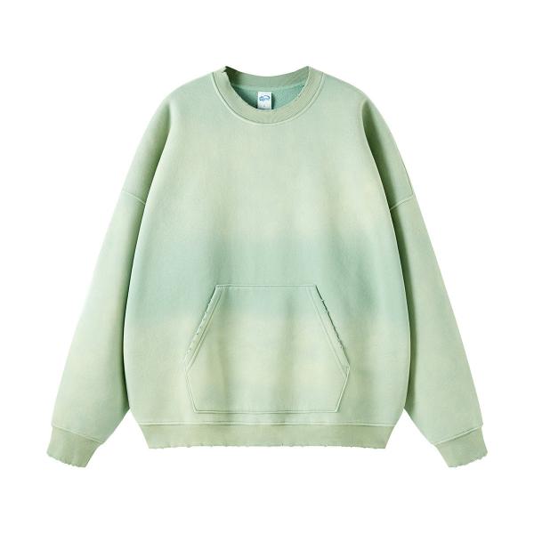 360grams Spray Dyed Plain Dyed Mens Black Worn Washed Crewneck Sweatshirt Regular Sleeves