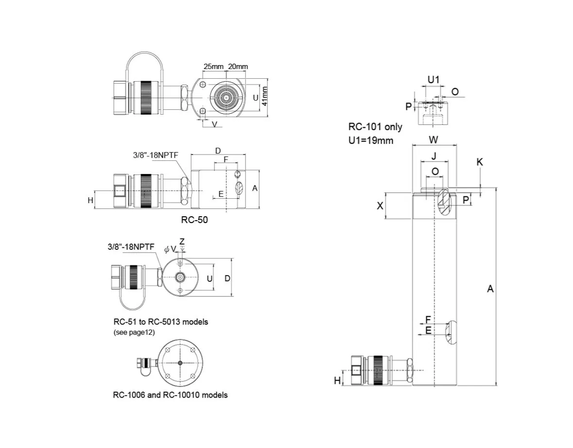 10 Ton Single Acting Hydraulic Cylinder RC101-1014 10 Ton Hydraulic Jack