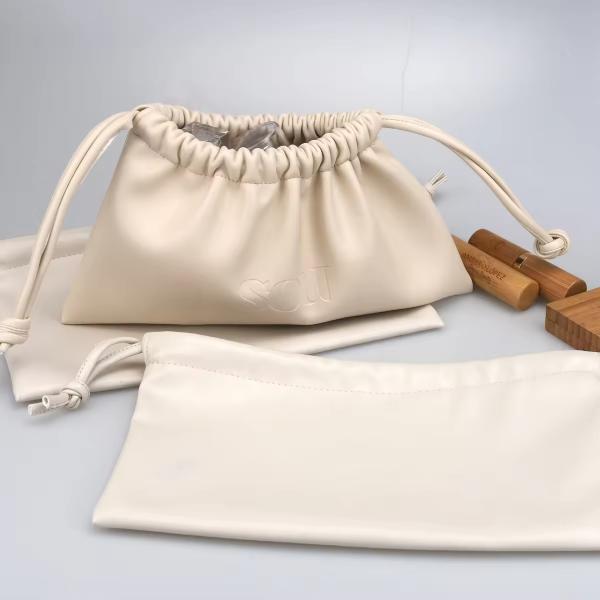 Customized Color Luxury Lady PU Leather Drawstring Cosmetic Pouch with Customized Logo