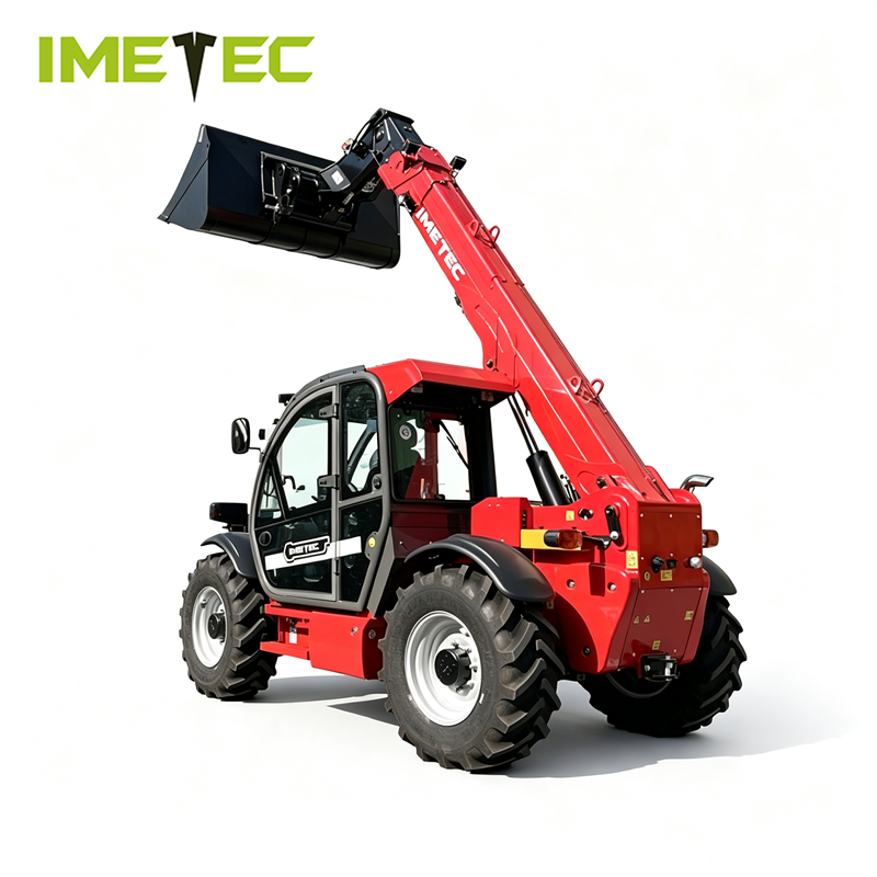 IMETEC Electric Telescopic Handler Forklift Rubber Off Road Tires 4 Wheel Steering