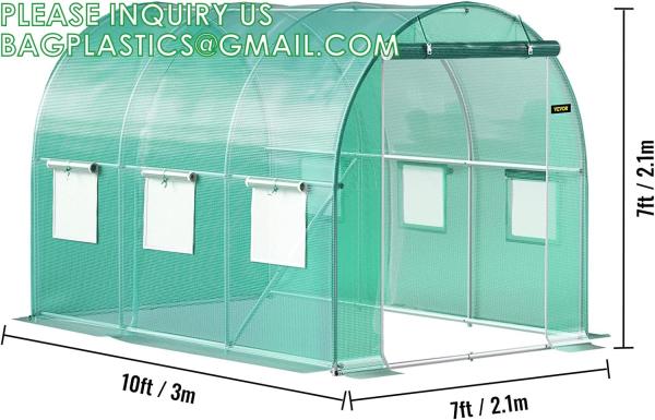 Portable Plant GreenHouse Zippered Door Windows, Galvanized Steel Hoops, Glass Greenhouse, Polycarbonate Greenhouse