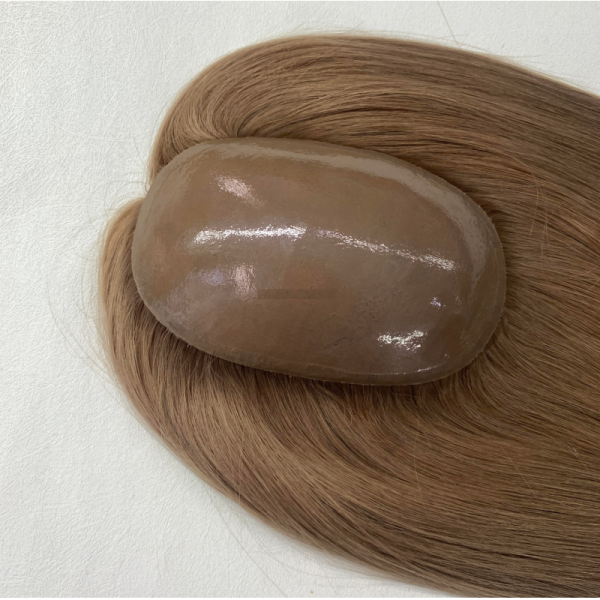 Custom-made Scalp Thick Silicone Toppers Injected Human Hair System Highlight Color Hair Topper for Hair Loss Clients