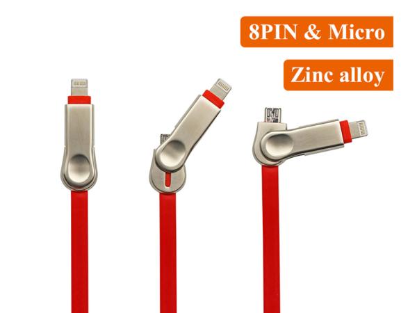 2018 New model 2 in 1 tpe cheap 2.1A zinc usb cable for iPhone Samsung