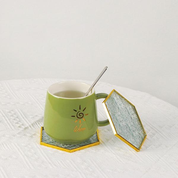 Glass Pad Begonia Glass Insulation Pad Copper Color Frame Glass Pad Water Coaster Small teapot pad Insulation