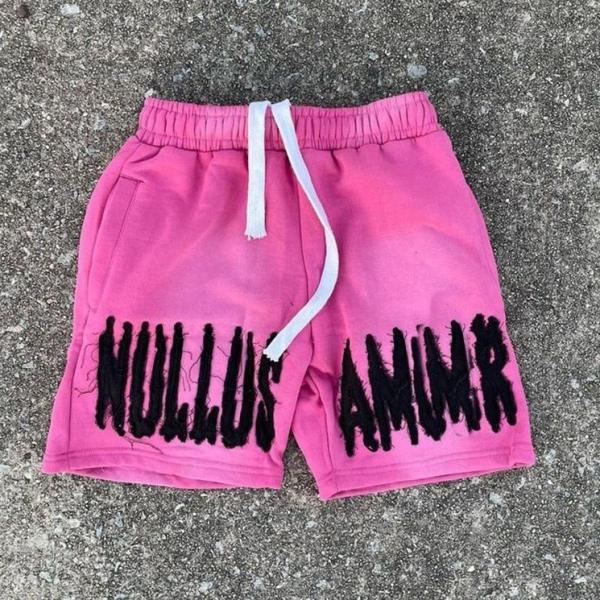 Red Running Acid Wash Shorts Set Vintage Style Sun Fade Sweat Shorts Embroidered Logo