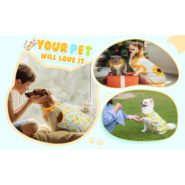 Pet Clothes Set Include Cute Pet Dress Lovely Fruit Dog Dress and 2 Pieces Dog Shirt Breathable Pet T-Shirt Pup