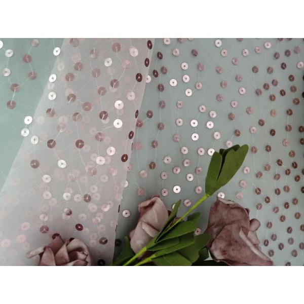 Розовый прозрачный Sequin вышил Organza Тюль ткани для одеяния