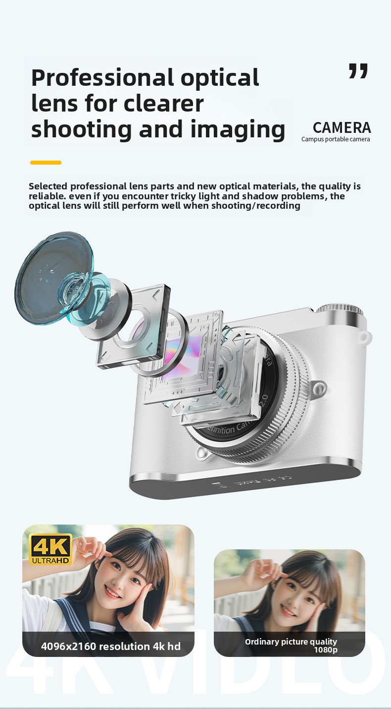 CCD Digital Camera for Self-portraits & Beginners 50MP 8x Optical Zoom Full HD Video Retro Portable Compact Camera Smile Capture