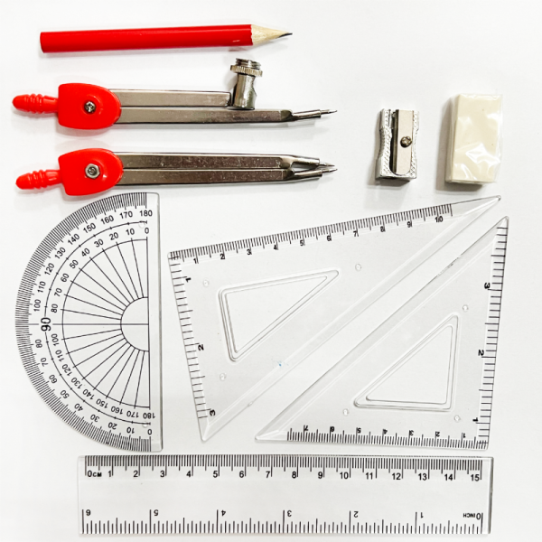 School And Office Compass Ruler Pencil Metal Box Kit 10PCS Geometry Set