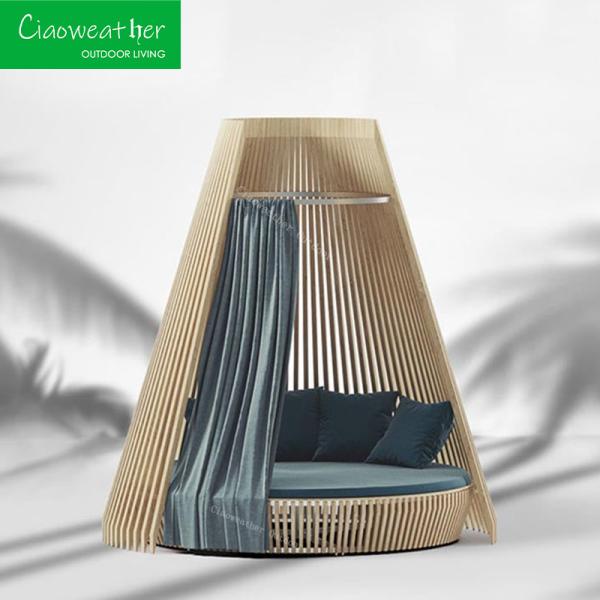 NO Folded Modern Design Style All Weather Tapered Round Outdoor Daybed With Canopy for Garden Park Resort Hotel Furniture