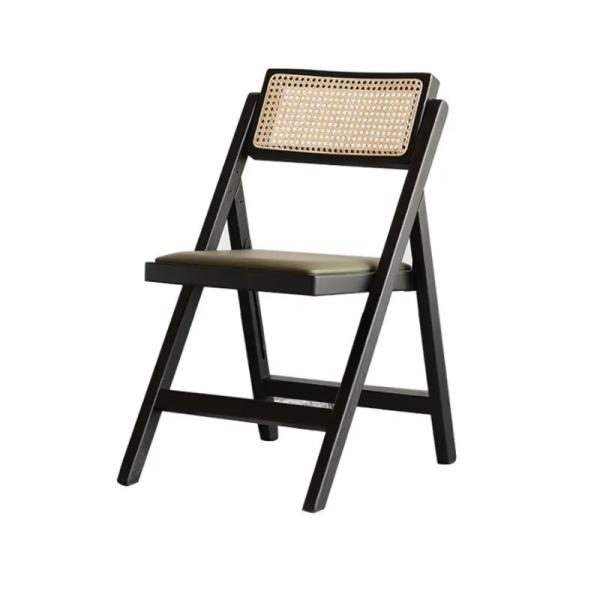 Restaurant Folding Outdoor Wicker Dining Chairs Wooden Frame Rattan Side Chair