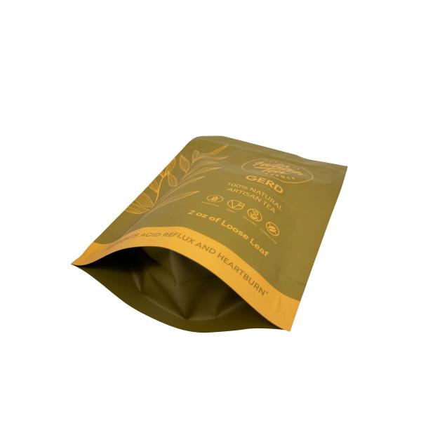 2 oz Custom Printed Design Aluminized Stand Up Resealable Tea Bags for Loose Leaf Tea Packaging