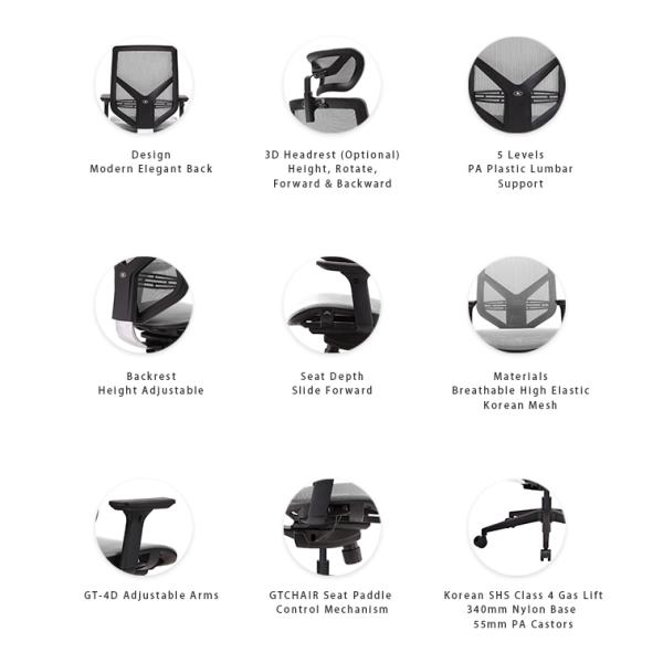 Black PA Lumbar Support Chair Nylon Base Staff Office Chair Computer Ergonomic Seating