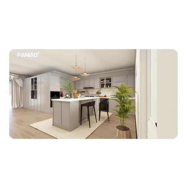 Custom Classic Wood Kitchen Cabinets L Shaped Kitchen Storage System Island Table