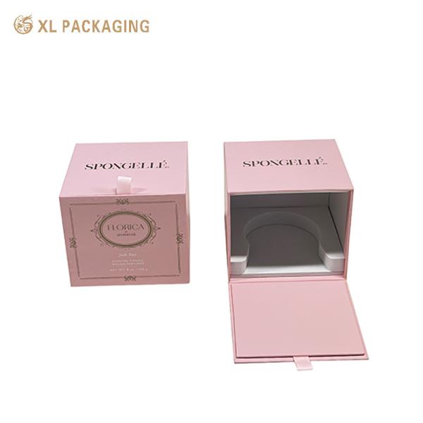 Wholesale Custom Embossed Flip Candle Box with Bronze Foil Logo and White EVA Insert for Fragrance Candles