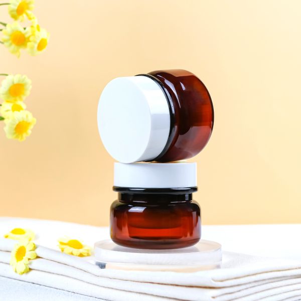 Amber Plastic Cosmetic Jar with Inner Liner for Light Protection and Customizable Options