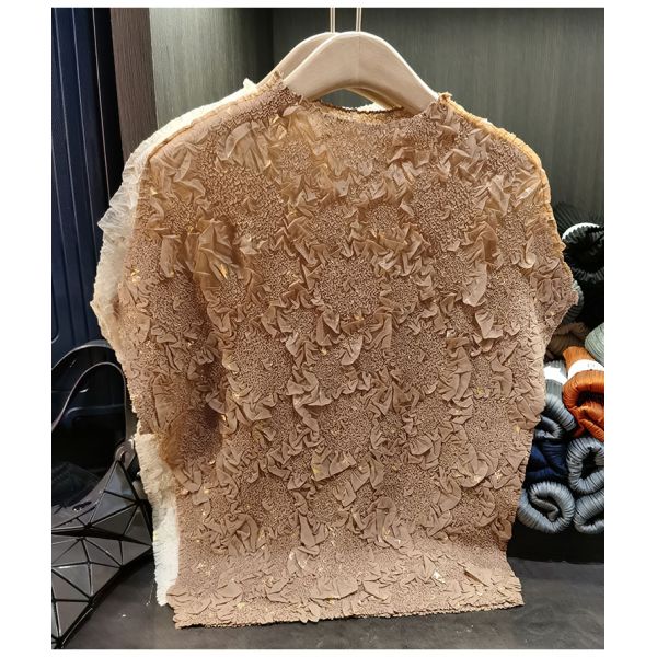 Handmade Crochet Top for Women Summer New Loose Plus Size Solid Color Round Neck Short Sleeved T-Shirt Breathable Feature