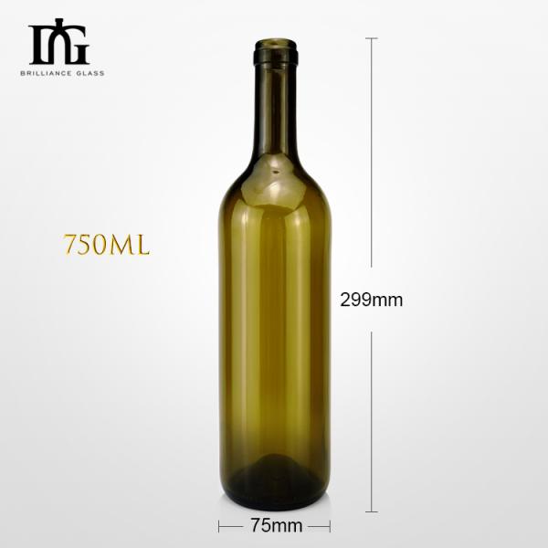 Glass Collar Material 750ml Recyclable Wine Bottle for Dark Green Red Wine OEM/ODM Acceptable