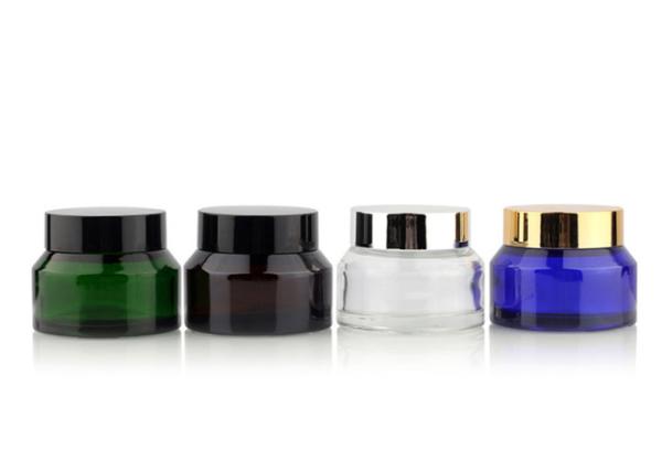 15g 30g 50g Tan Transparent Color Green Amber Frost Glass Container Cosmetic Jars with Aluminum Lids